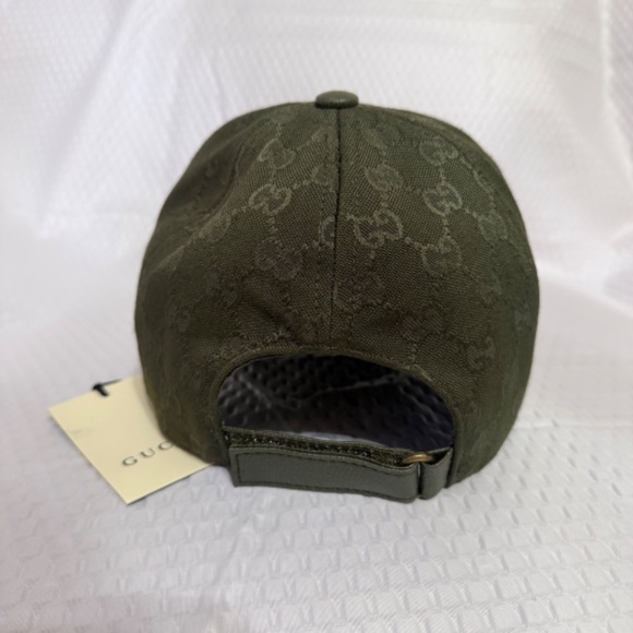 UNISEX GUCCI GG MONOGRAM CANVAS BASEBALL CAP DARK OLIVE GREEN ADJUSTABLE HAT